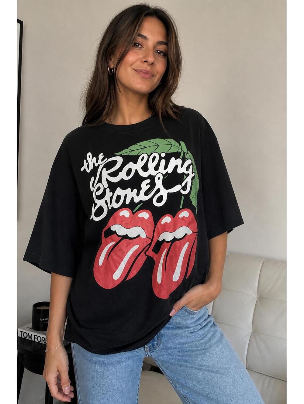Rolling Stones Graphic T Shirt XL 16-18 Black Oversized Band Tee